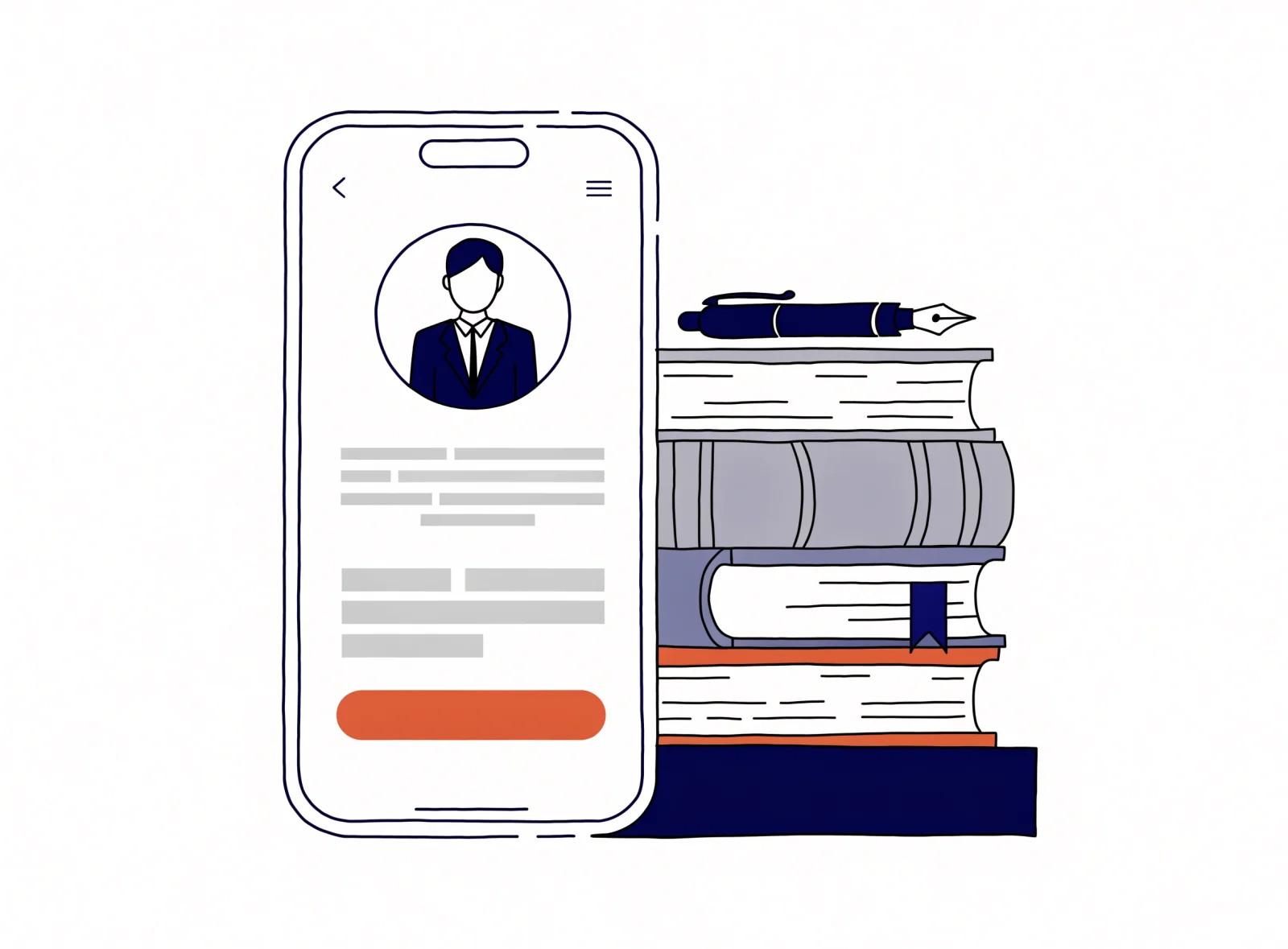 Illustration: a phone showing a law firm consultation page with a short form and a button